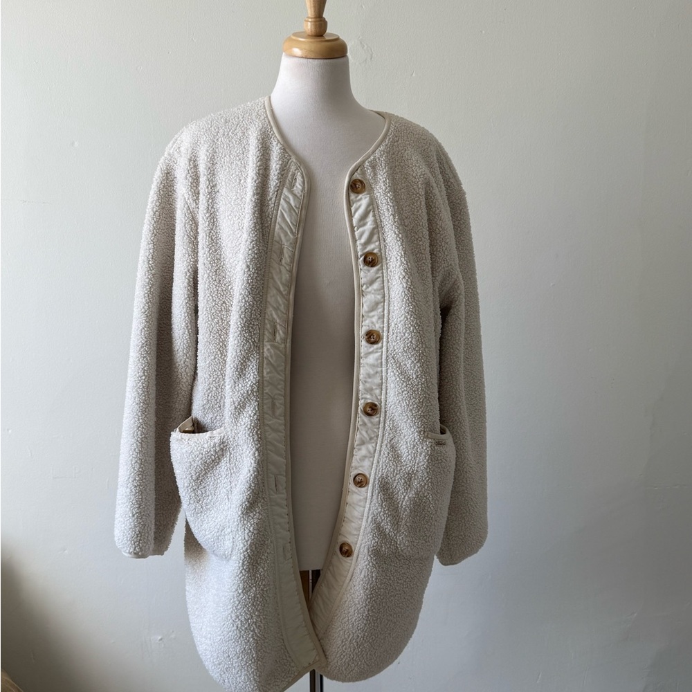 Team LTD Teddy Fleece Button Cardigan | Sherpa Jacket | Neutral | Size M
